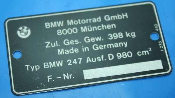 Typenschild R100S rechteckig Typ 247 Ausf.D