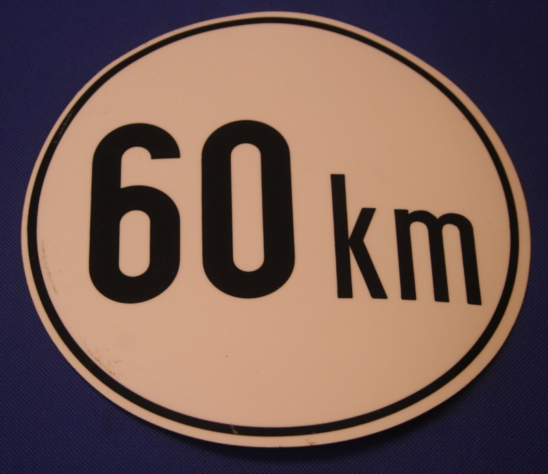 Aufkleber 60 km ca. 19 cm rund wei&szlig;