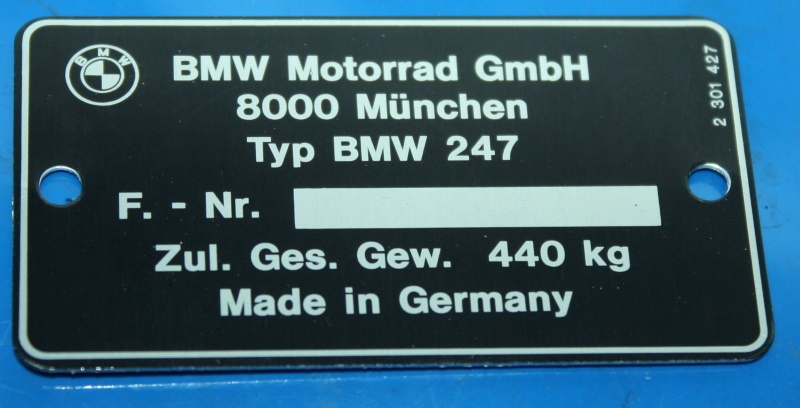 Typenschild am Rahmen rechts 440KG 8000 München