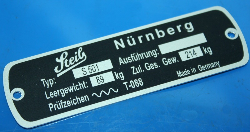 Typenschild für S501 am Rahmen Steib