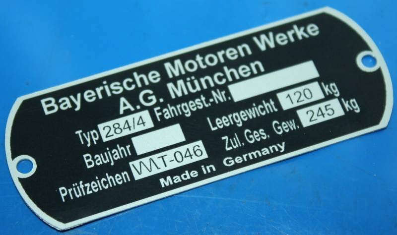 Typenschild für TR500 BMW Ausführung am Rahmen Steib