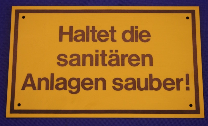 Hinweisschild Haltet d.sanit&auml;ren Anlagen ca. 25x15 cm gelb